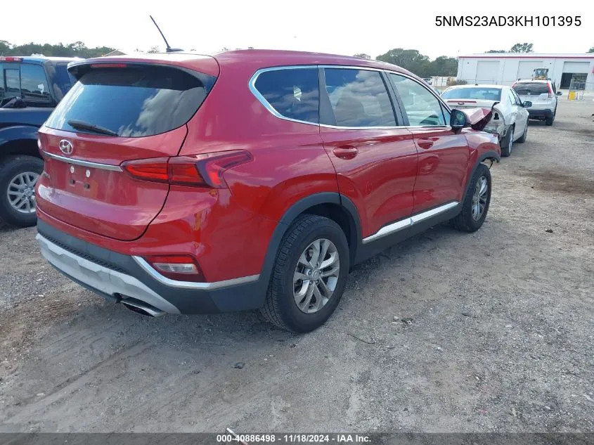 2019 Hyundai Santa Fe Se VIN: 5NMS23AD3KH101395 Lot: 40886498