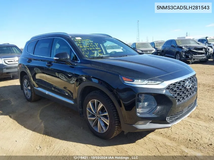 2020 Hyundai Santa Fe Sel/Sel Plus VIN: 5NMS3CAD5LH281543 Lot: 12116421