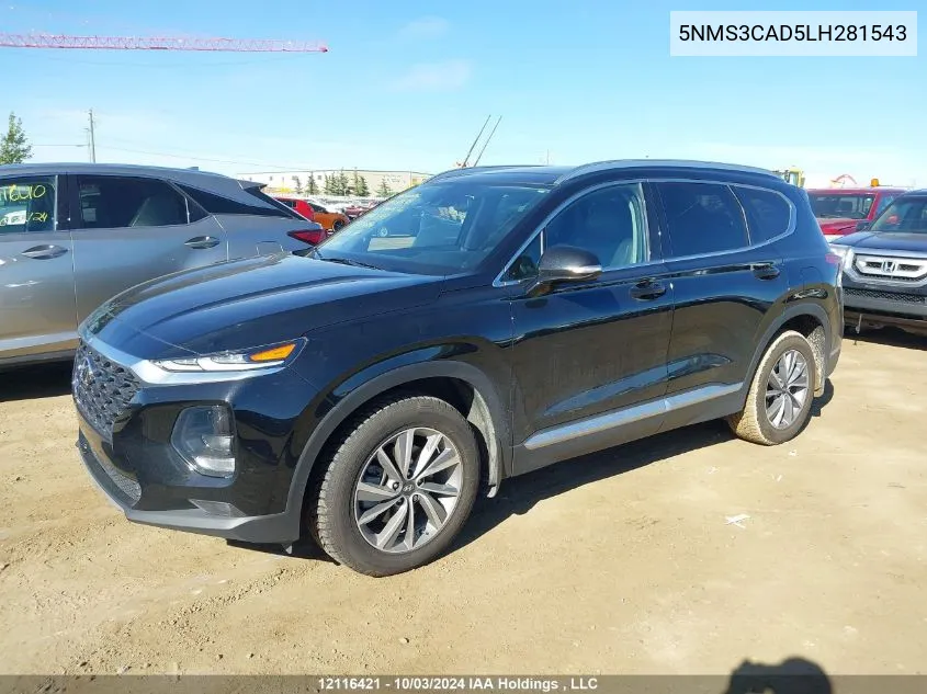 2020 Hyundai Santa Fe Sel/Sel Plus VIN: 5NMS3CAD5LH281543 Lot: 12116421