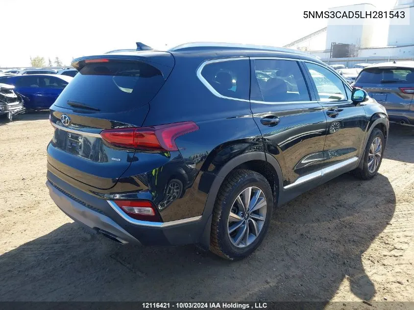 2020 Hyundai Santa Fe Sel/Sel Plus VIN: 5NMS3CAD5LH281543 Lot: 12116421