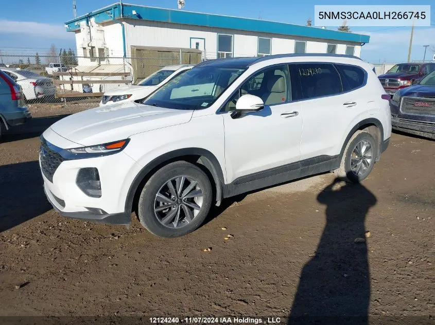 2020 Hyundai Santa Fe Sel/Sel Plus VIN: 5NMS3CAA0LH266745 Lot: 12124240