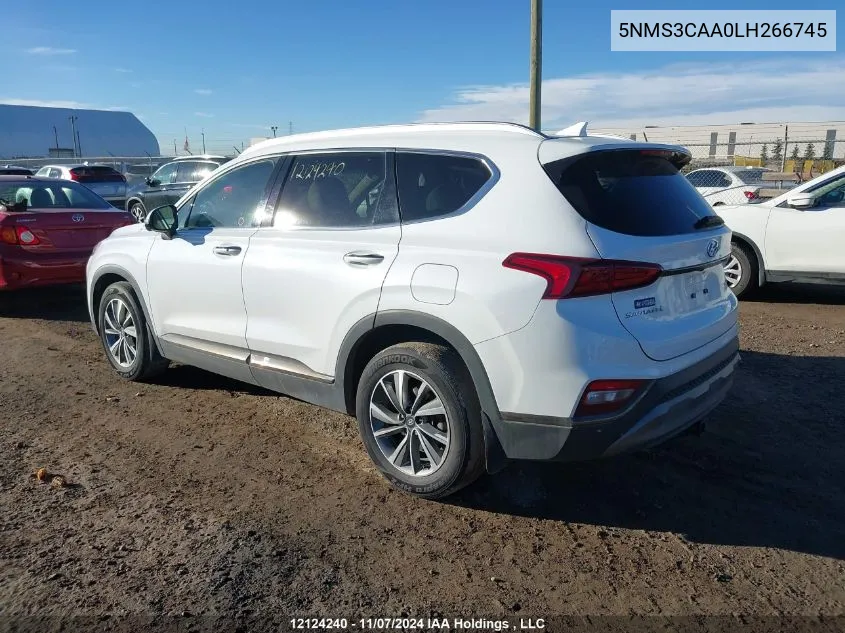 2020 Hyundai Santa Fe Sel/Sel Plus VIN: 5NMS3CAA0LH266745 Lot: 12124240