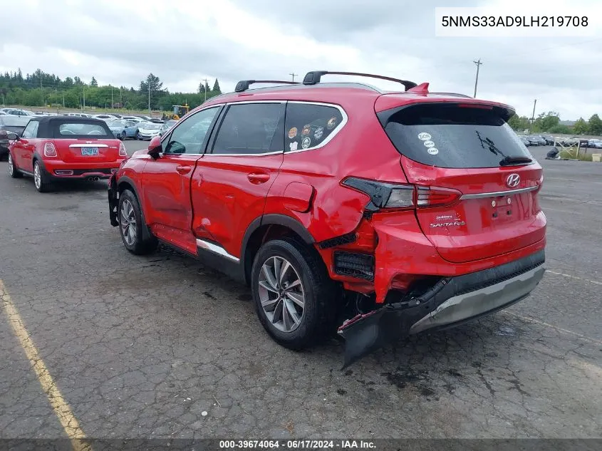 2020 Hyundai Santa Fe Sel VIN: 5NMS33AD9LH219708 Lot: 39674064