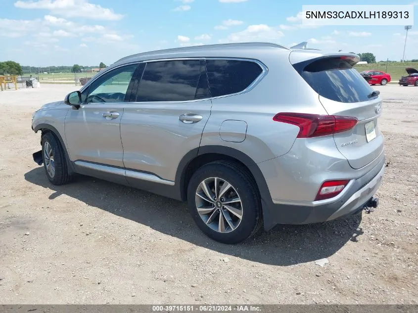 2020 Hyundai Santa Fe Sel VIN: 5NMS3CADXLH189313 Lot: 39715151