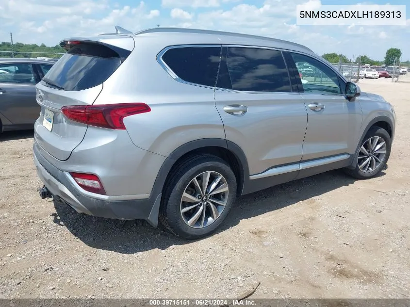 2020 Hyundai Santa Fe Sel VIN: 5NMS3CADXLH189313 Lot: 39715151