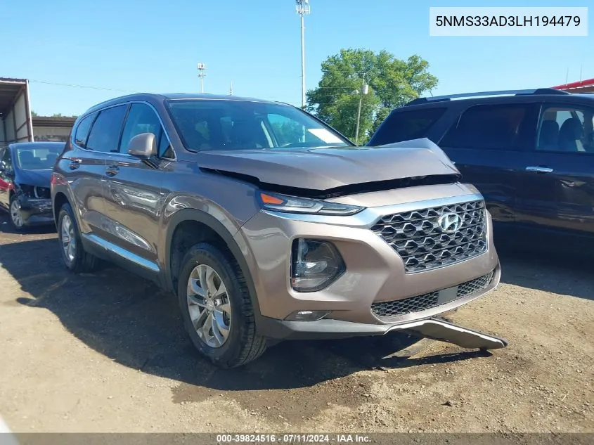 2020 Hyundai Santa Fe Sel VIN: 5NMS33AD3LH194479 Lot: 39824516