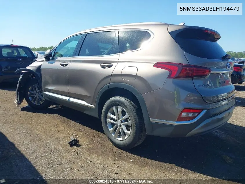 2020 Hyundai Santa Fe Sel VIN: 5NMS33AD3LH194479 Lot: 39824516