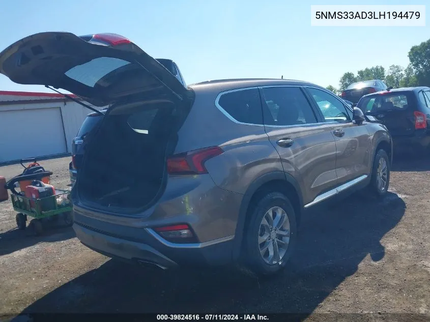 2020 Hyundai Santa Fe Sel VIN: 5NMS33AD3LH194479 Lot: 39824516