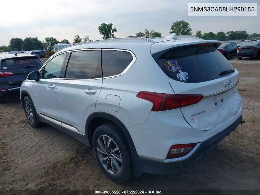 2020 Hyundai Santa Fe Sel VIN: 5NMS3CAD8LH290155 Lot: 39885520