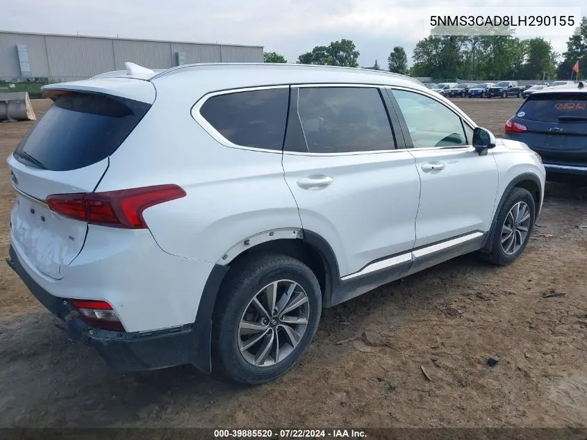 2020 Hyundai Santa Fe Sel VIN: 5NMS3CAD8LH290155 Lot: 39885520