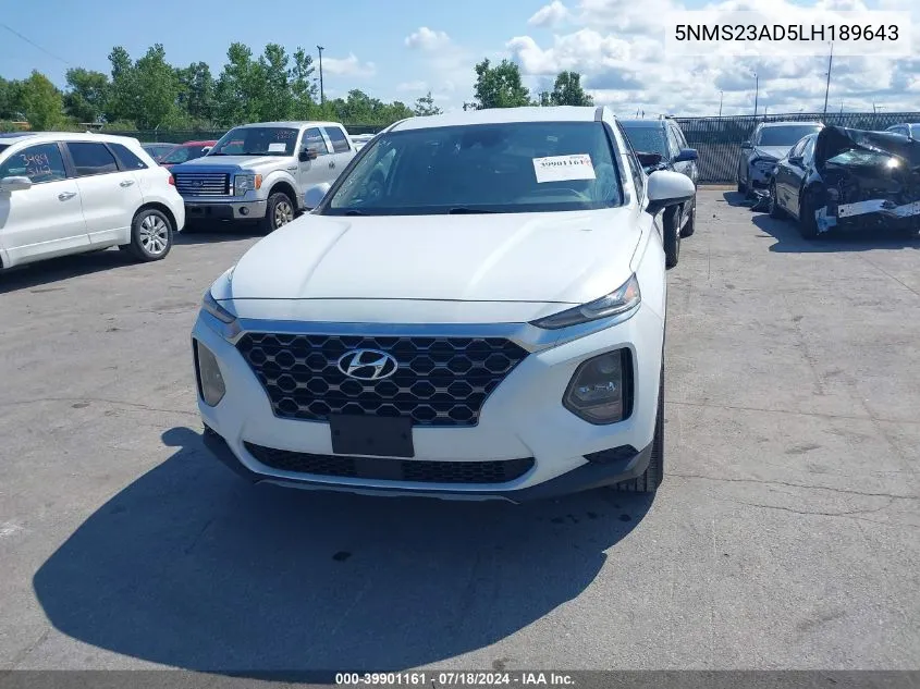 2020 Hyundai Santa Fe Se VIN: 5NMS23AD5LH189643 Lot: 39901161