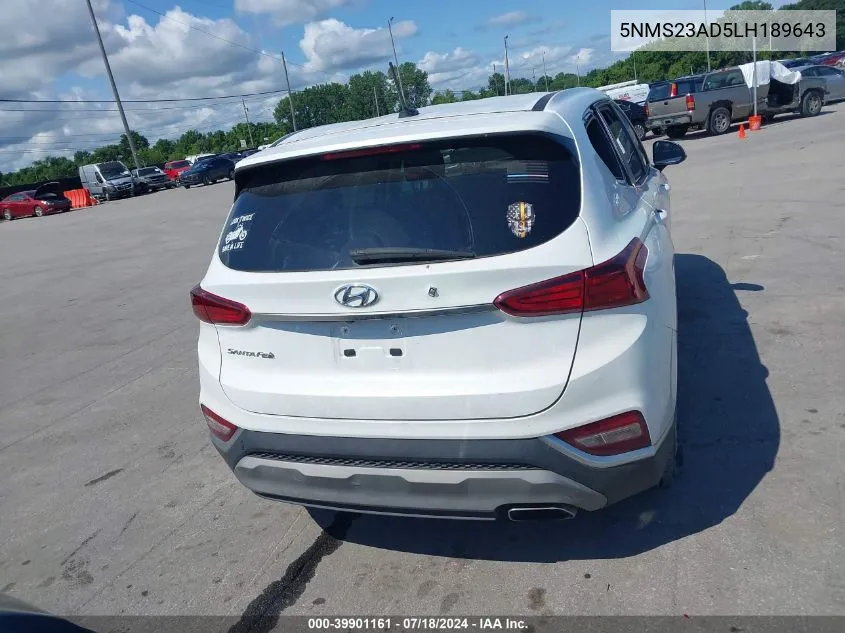 2020 Hyundai Santa Fe Se VIN: 5NMS23AD5LH189643 Lot: 39901161