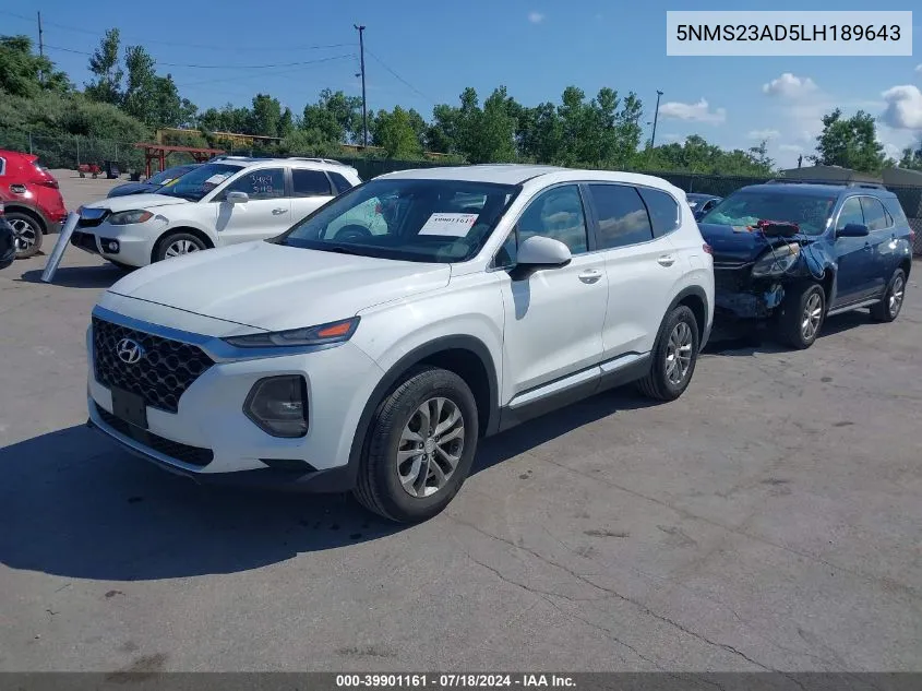 2020 Hyundai Santa Fe Se VIN: 5NMS23AD5LH189643 Lot: 39901161