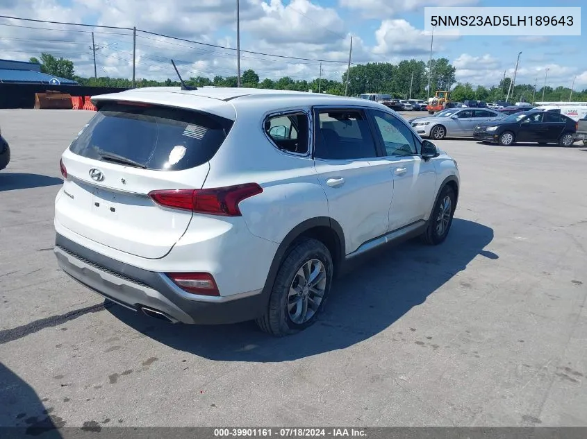 5NMS23AD5LH189643 2020 Hyundai Santa Fe Se