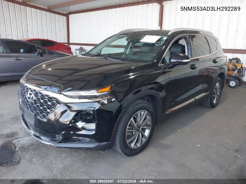 2020 Hyundai Santa Fe Limited VIN: 5NMS53AD3LH292289 Lot: 39925887