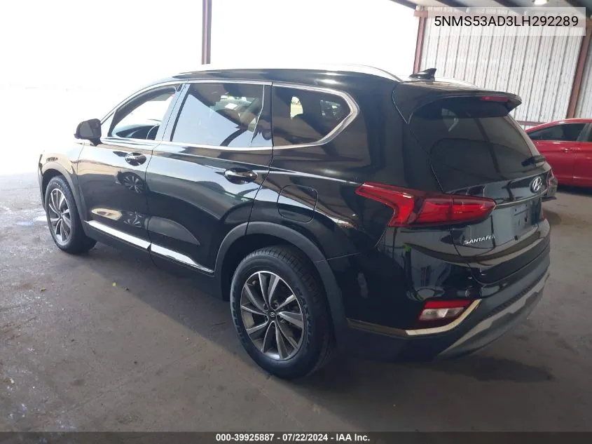 2020 Hyundai Santa Fe Limited VIN: 5NMS53AD3LH292289 Lot: 39925887