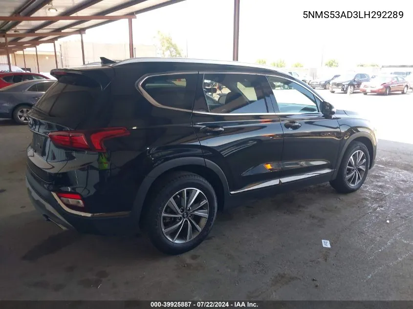 2020 Hyundai Santa Fe Limited VIN: 5NMS53AD3LH292289 Lot: 39925887