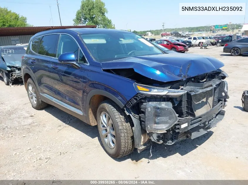 2020 Hyundai Santa Fe Sel VIN: 5NMS33ADXLH235092 Lot: 39938265