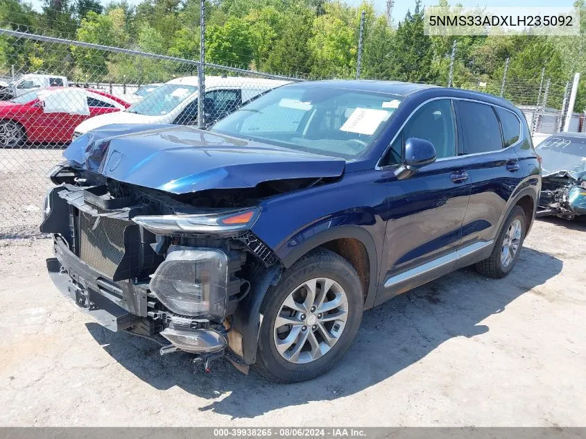 2020 Hyundai Santa Fe Sel VIN: 5NMS33ADXLH235092 Lot: 39938265