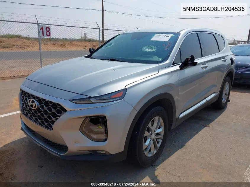 2020 Hyundai Santa Fe Sel VIN: 5NMS3CAD8LH204536 Lot: 39948218