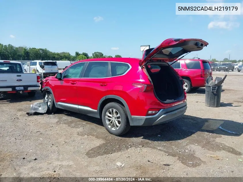 2020 Hyundai Santa Fe Se VIN: 5NMS2CAD4LH219179 Lot: 39964484