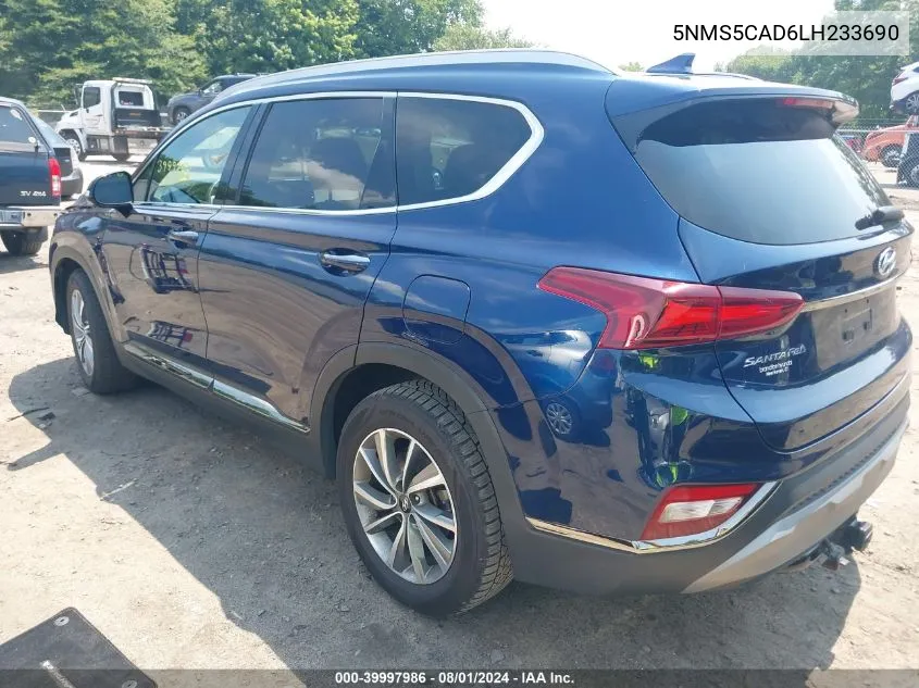 2020 Hyundai Santa Fe Limited VIN: 5NMS5CAD6LH233690 Lot: 39997986