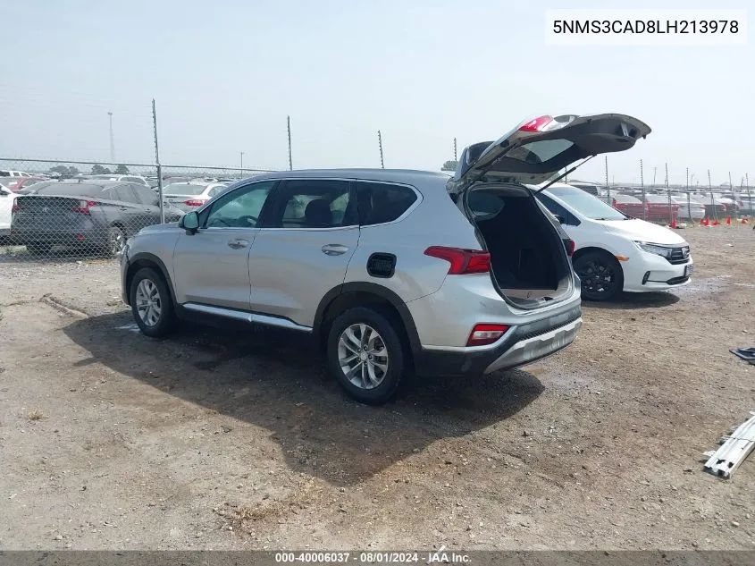 2020 Hyundai Santa Fe Sel VIN: 5NMS3CAD8LH213978 Lot: 40006037