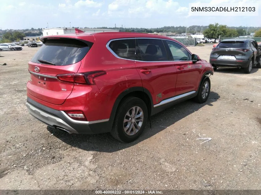 2020 Hyundai Santa Fe Sel VIN: 5NMS3CAD6LH212103 Lot: 40008232