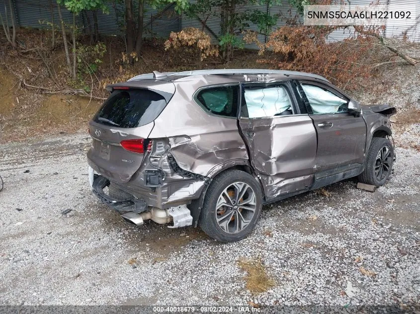 2020 Hyundai Santa Fe Limited 2.0T VIN: 5NMS5CAA6LH221092 Lot: 40018679