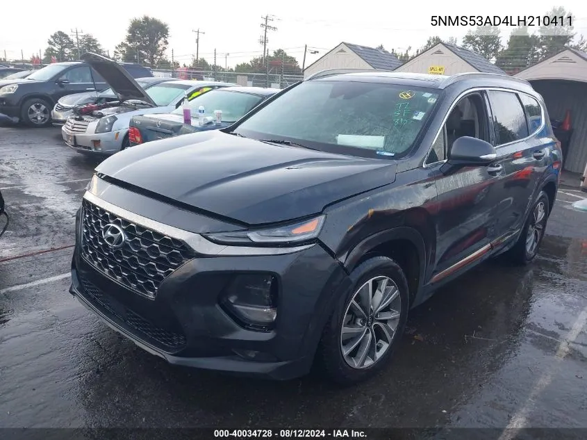 2020 Hyundai Santa Fe Limited VIN: 5NMS53AD4LH210411 Lot: 40034728