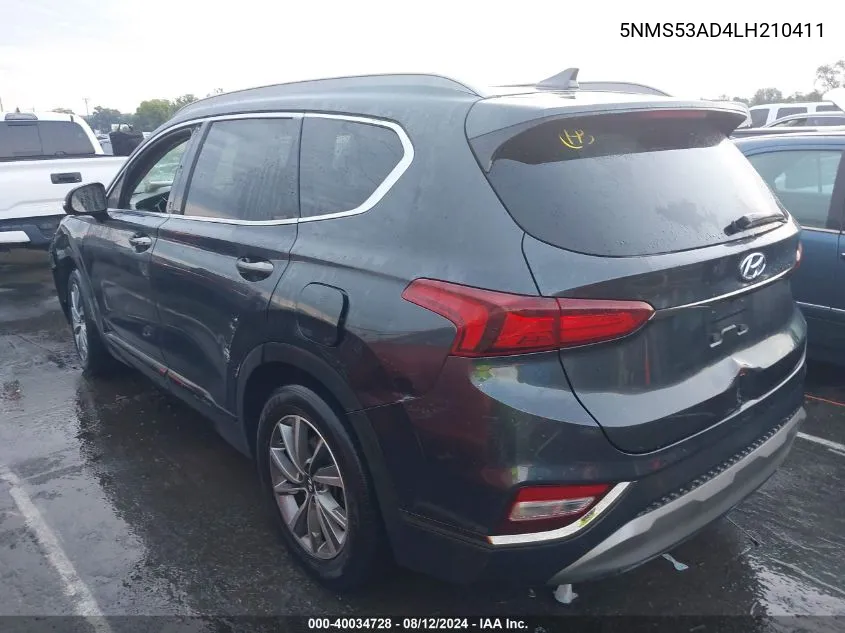 2020 Hyundai Santa Fe Limited VIN: 5NMS53AD4LH210411 Lot: 40034728