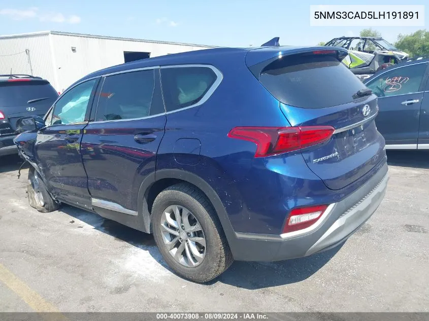 2020 Hyundai Santa Fe Sel/Sel Plus VIN: 5NMS3CAD5LH191891 Lot: 40073908