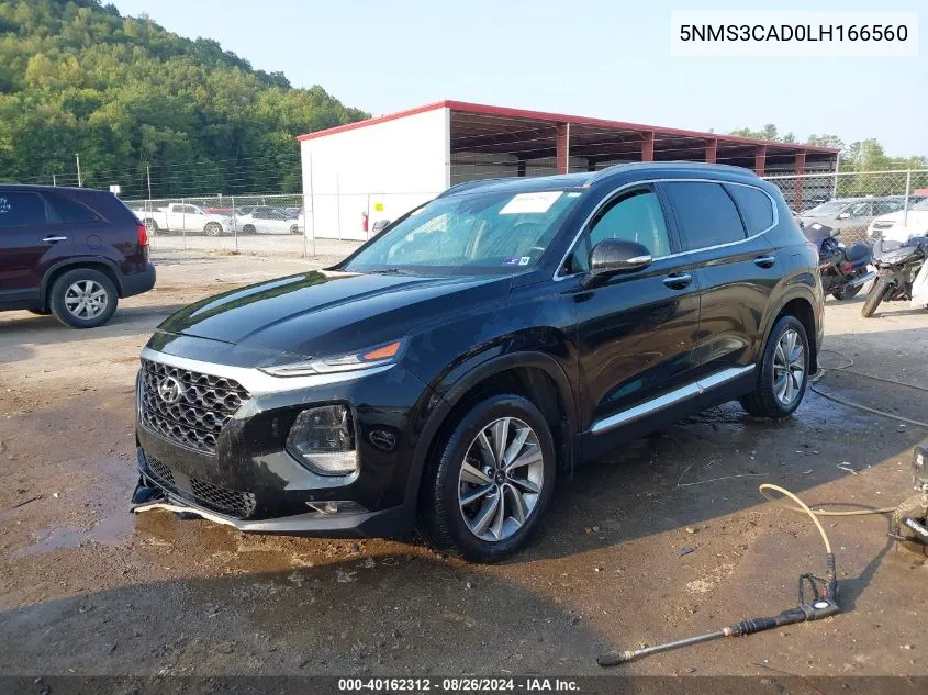 2020 Hyundai Santa Fe Sel VIN: 5NMS3CAD0LH166560 Lot: 40162312