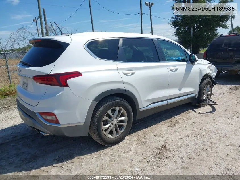 2020 Hyundai Santa Fe Se VIN: 5NMS23AD6LH189635 Lot: 40172293