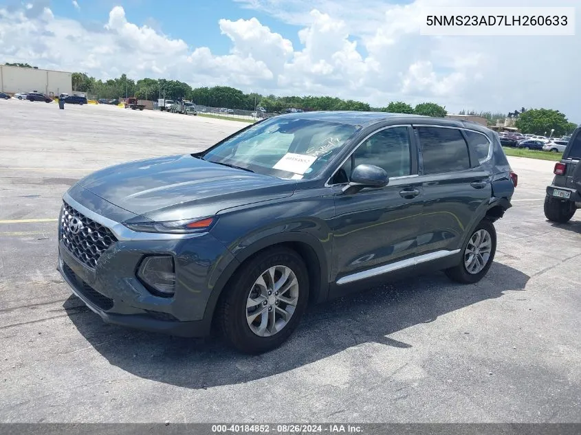 2020 Hyundai Santa Fe Se VIN: 5NMS23AD7LH260633 Lot: 40184852