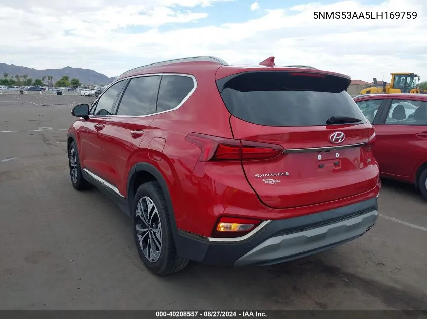 2020 Hyundai Santa Fe Limited 2.0T VIN: 5NMS53AA5LH169759 Lot: 40208557