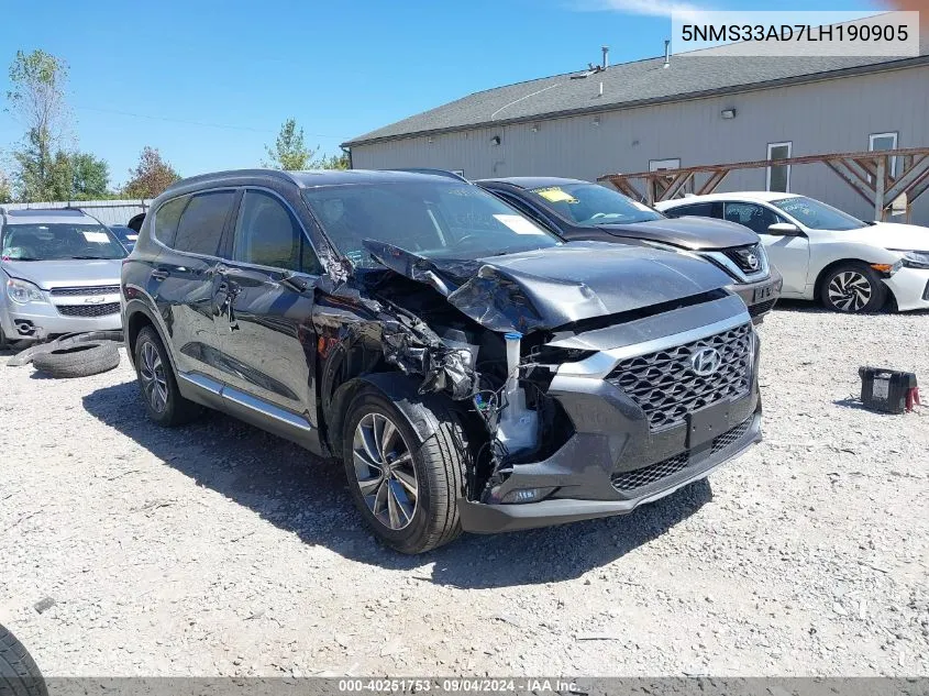 2020 Hyundai Santa Fe Sel VIN: 5NMS33AD7LH190905 Lot: 40251753