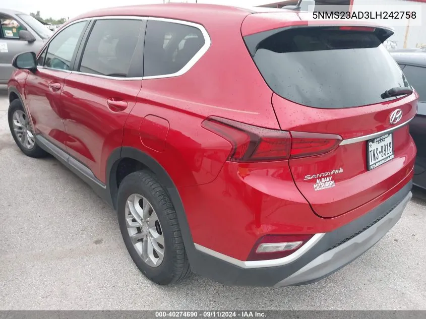 5NMS23AD3LH242758 2020 Hyundai Santa Fe Se