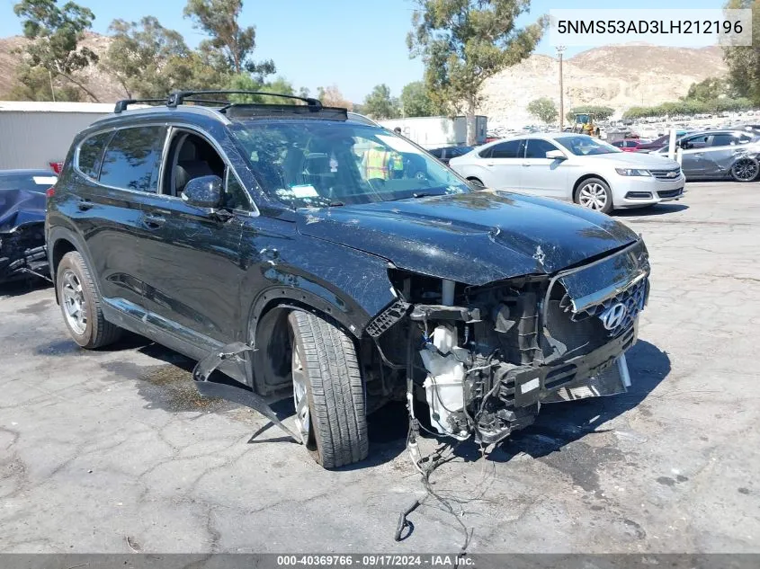 2020 Hyundai Santa Fe Limited VIN: 5NMS53AD3LH212196 Lot: 40369766