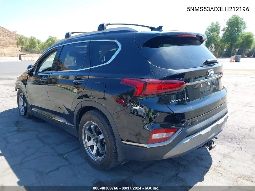 2020 Hyundai Santa Fe Limited VIN: 5NMS53AD3LH212196 Lot: 40369766