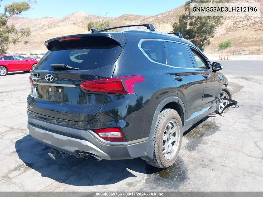 2020 Hyundai Santa Fe Limited VIN: 5NMS53AD3LH212196 Lot: 40369766