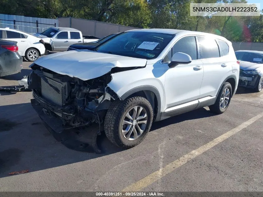 2020 Hyundai Santa Fe Sel VIN: 5NMS3CAD0LH222352 Lot: 40391251