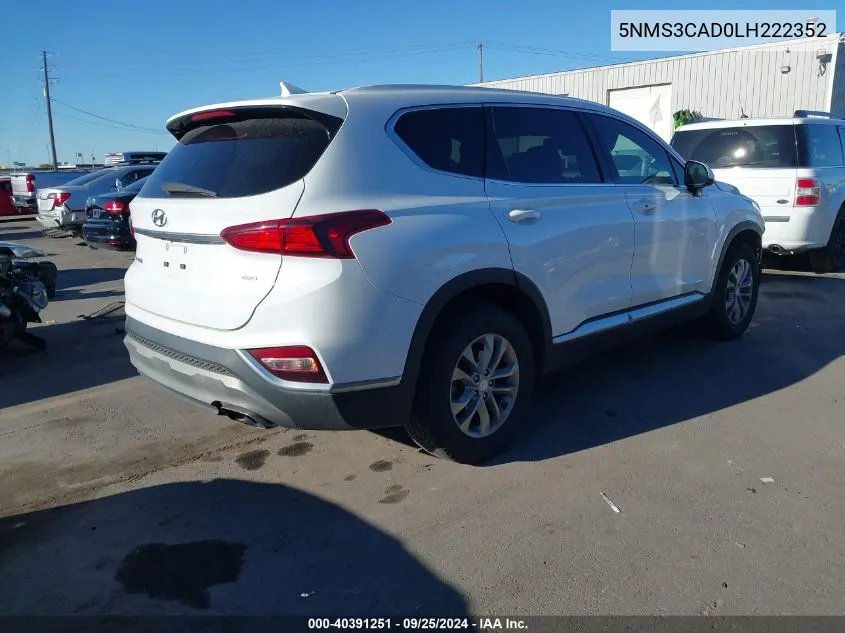 2020 Hyundai Santa Fe Sel VIN: 5NMS3CAD0LH222352 Lot: 40391251