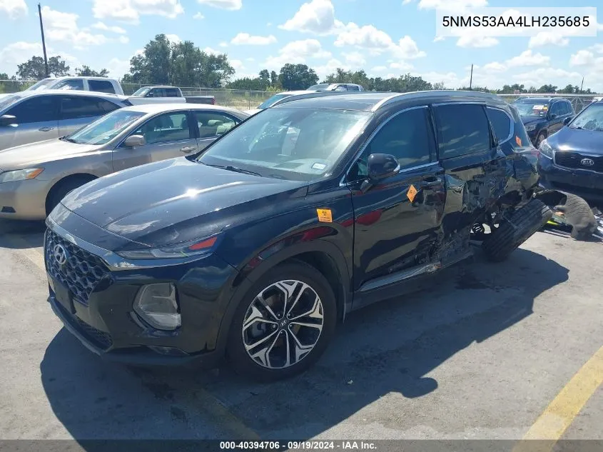 2020 Hyundai Santa Fe Limited 2.0T VIN: 5NMS53AA4LH235685 Lot: 40394706