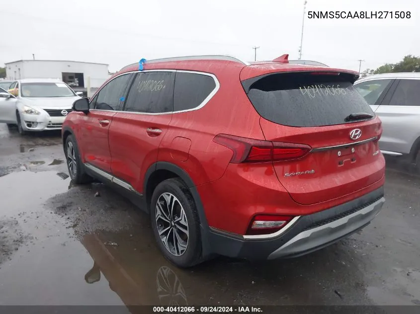 2020 Hyundai Santa Fe Limited/Ultimate VIN: 5NMS5CAA8LH271508 Lot: 40412066