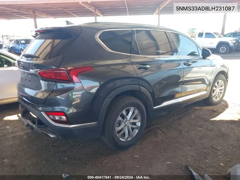 2020 Hyundai Santa Fe Sel/Sel Plus VIN: 5NMS33AD8LH231087 Lot: 40417541