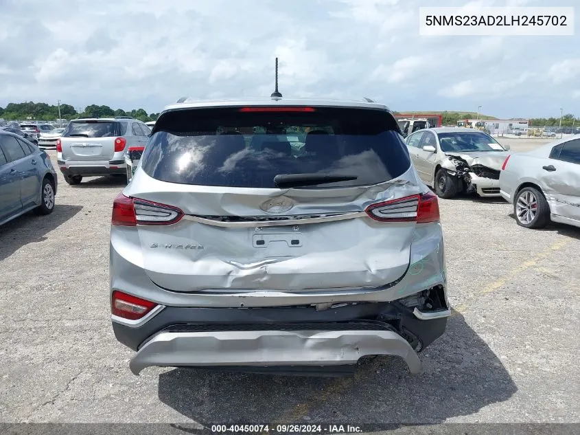 2020 Hyundai Santa Fe Se VIN: 5NMS23AD2LH245702 Lot: 40450074