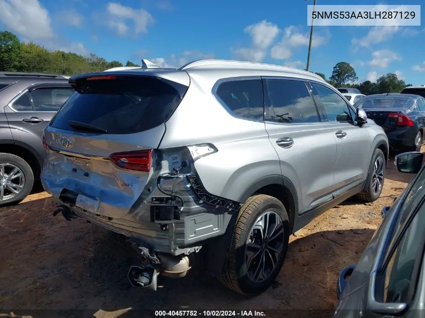 2020 Hyundai Santa Fe Limited 2.0T VIN: 5NMS53AA3LH287129 Lot: 40457752