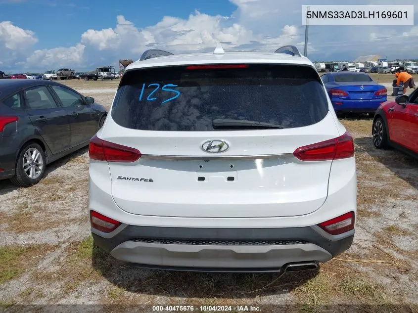 2020 Hyundai Santa Fe Sel VIN: 5NMS33AD3LH169601 Lot: 40475676