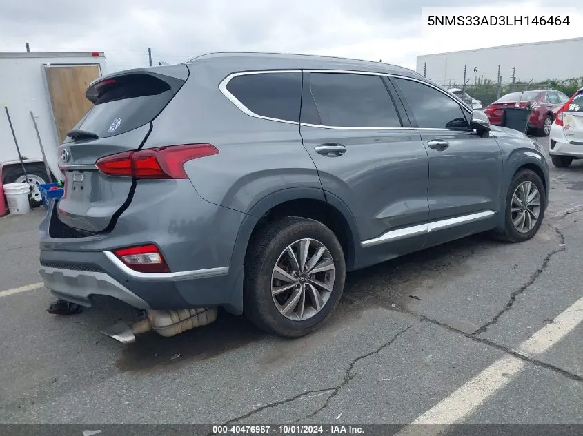 2020 Hyundai Santa Fe Sel VIN: 5NMS33AD3LH146464 Lot: 40476987